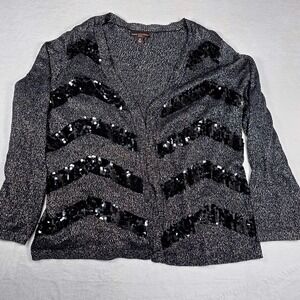 Dana Buchman Woman 3X Sparkle Sequin‎ Chevron Knit Cardigan Sweater Black